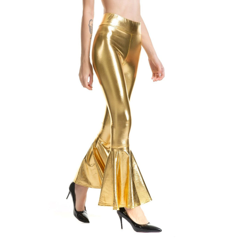 Fashionable Shiny Elastic Flare Bell Bottom Pants