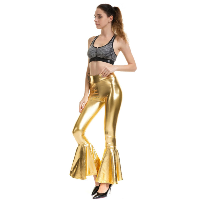 Pantalon évasé élastique brillant à la mode