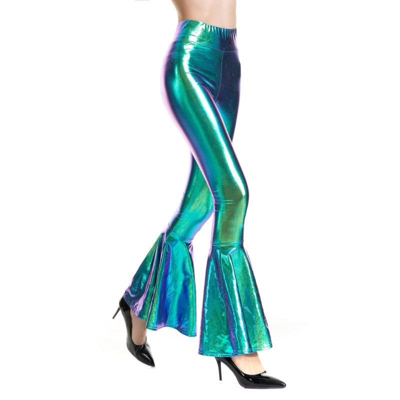 Fashionable Shiny Elastic Flare Bell Bottom Pants