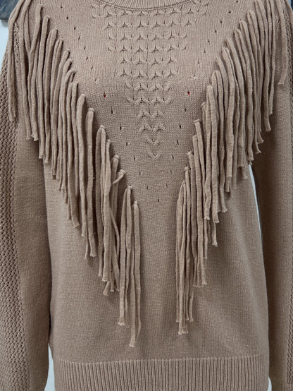 Fashionable Tassel Fringe Knit Pullover Sweater