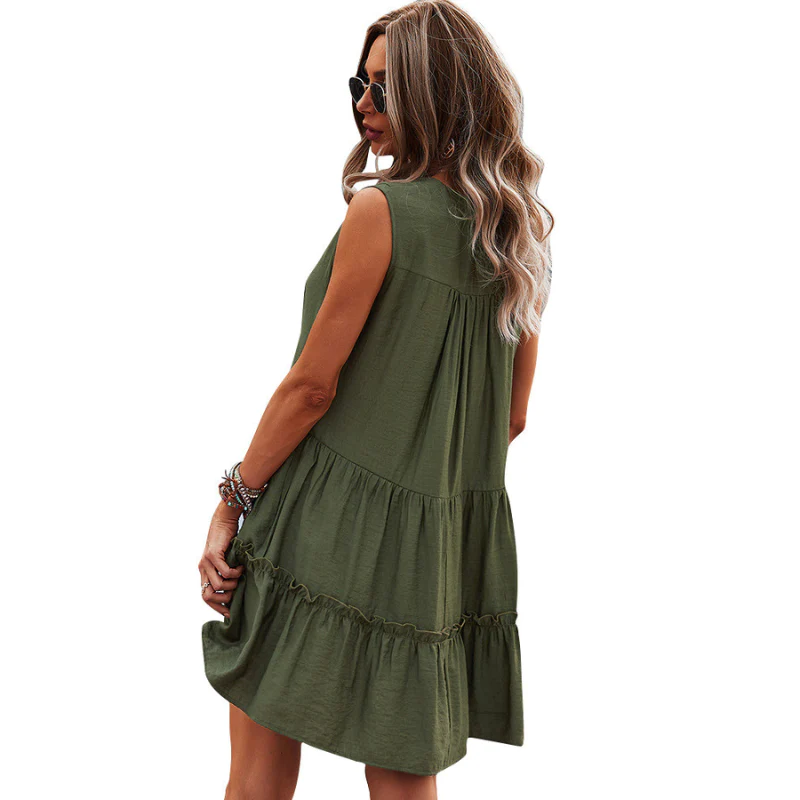 Flared Bottom Sleeveless Swing Skirt Dress