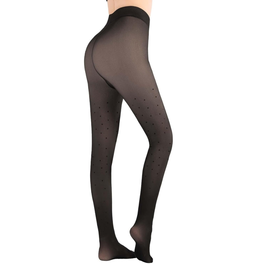 Fleece Lined Thermal Tights For Women With Translucent Look - Stretch Co
