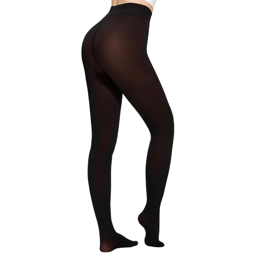 Fleece Lined Thermal Tights For Women With Translucent Look - Stretch Co
