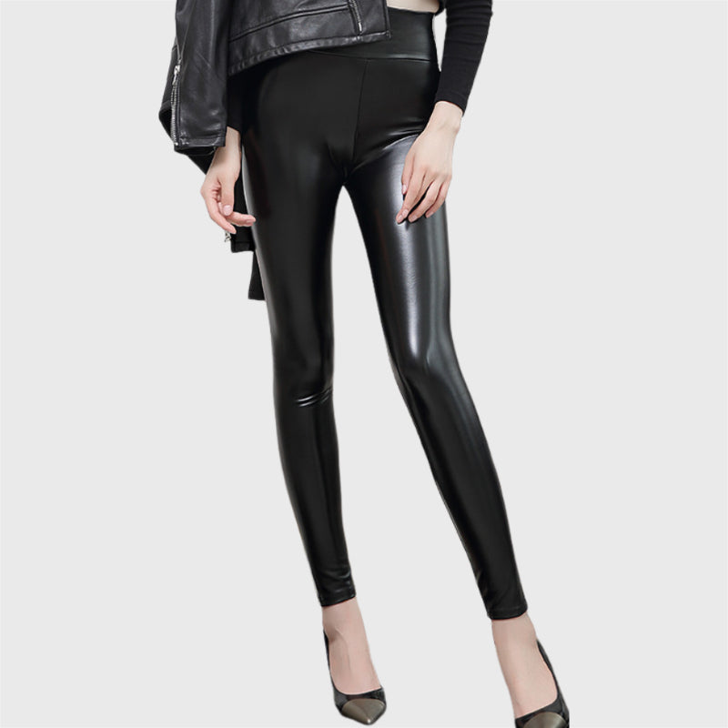 Fleece Lined Faux Leather High Elastic Leggings