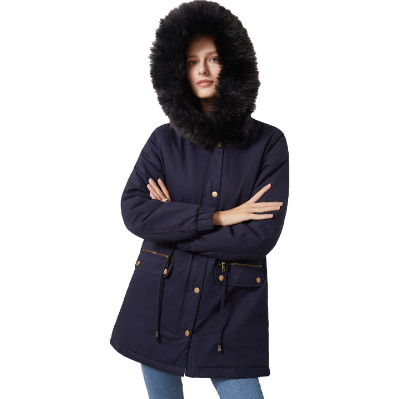 Fleece Lined Fur Collar Hooded Jacket Parkas