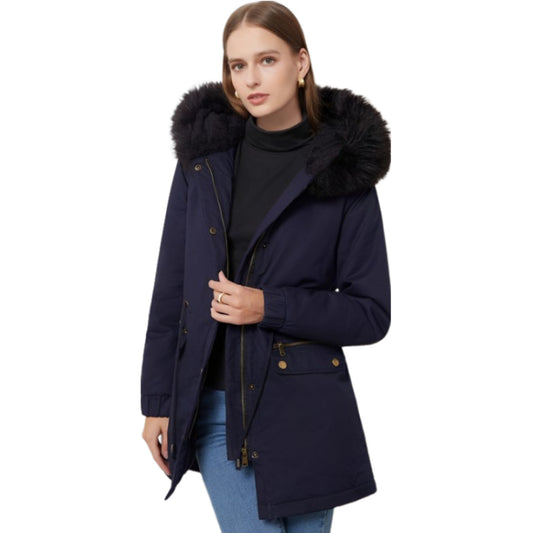 Fleece Lined Fur Collar Hooded Jacket Parkas