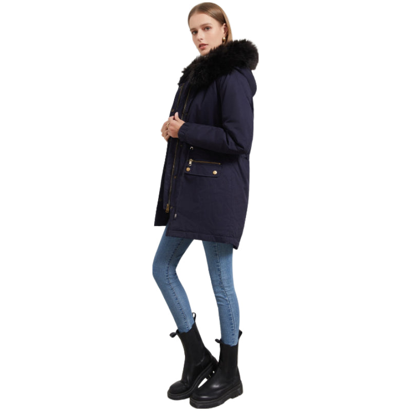 Fleece Lined Fur Collar Hooded Jacket Parkas