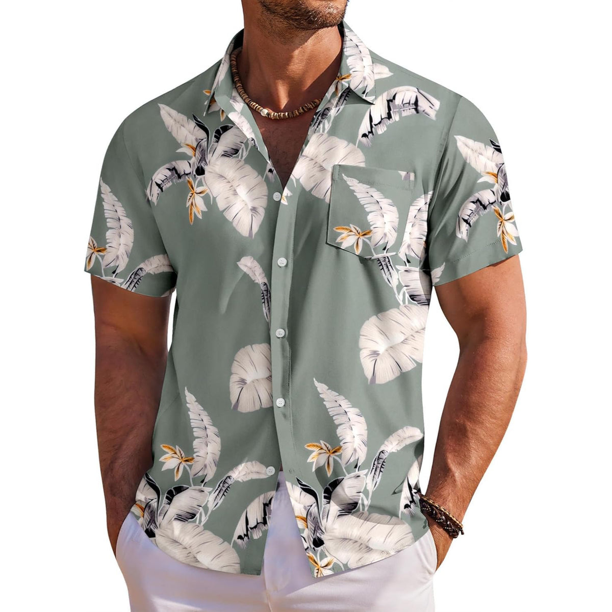 Floral Tropical Beach Short Sleeve Hawaiian Shirt