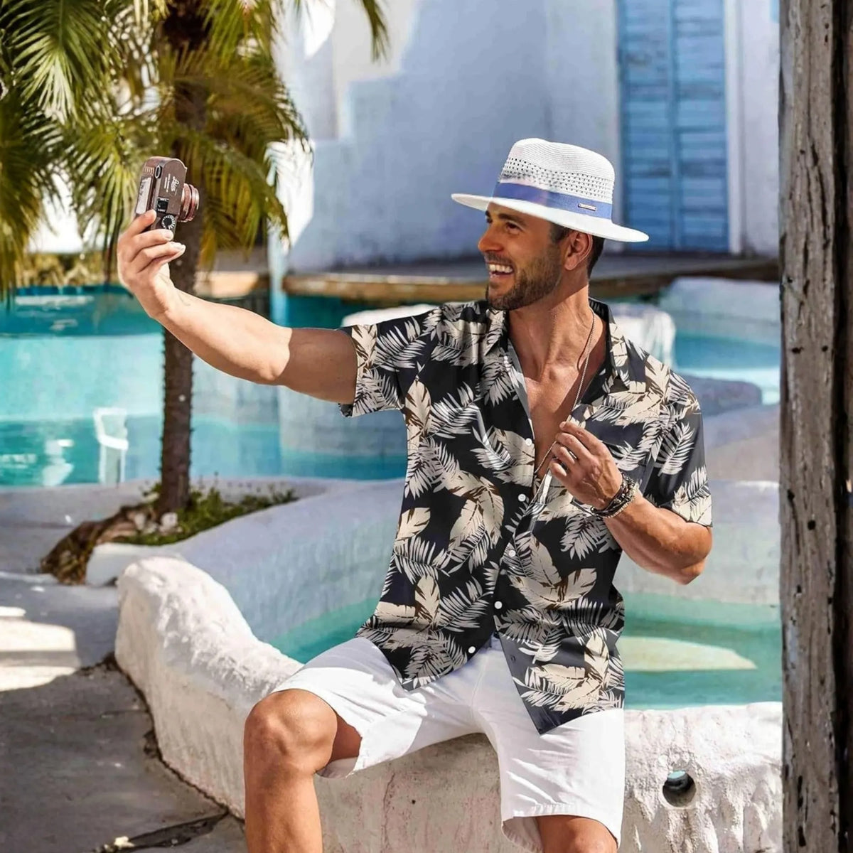 Floral Tropical Beach Short Sleeve Hawaiian Shirt