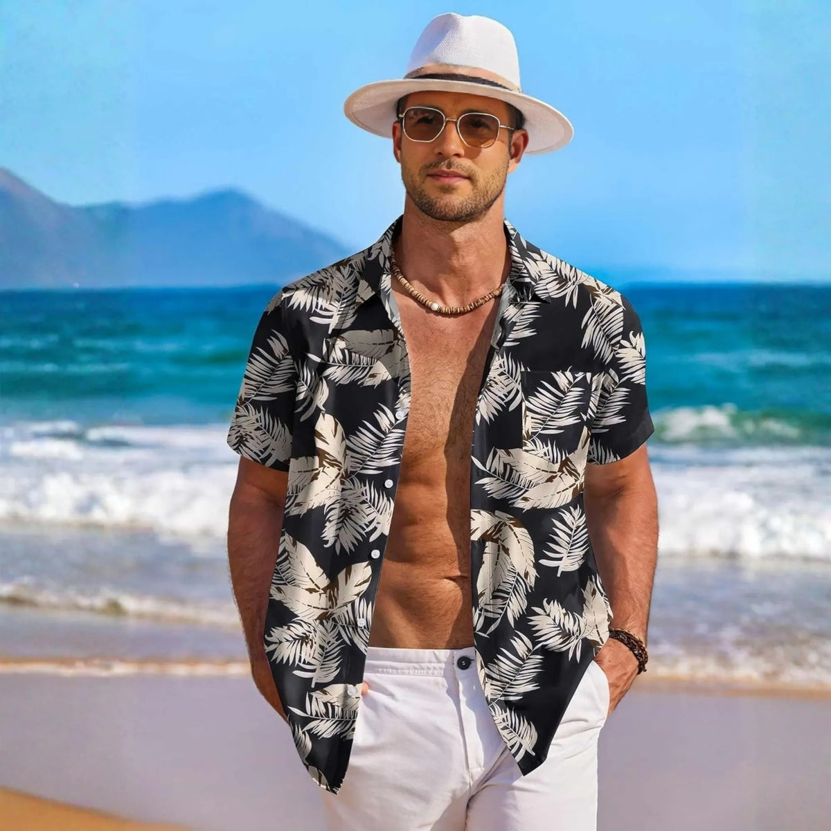 Floral Tropical Beach Short Sleeve Hawaiian Shirt