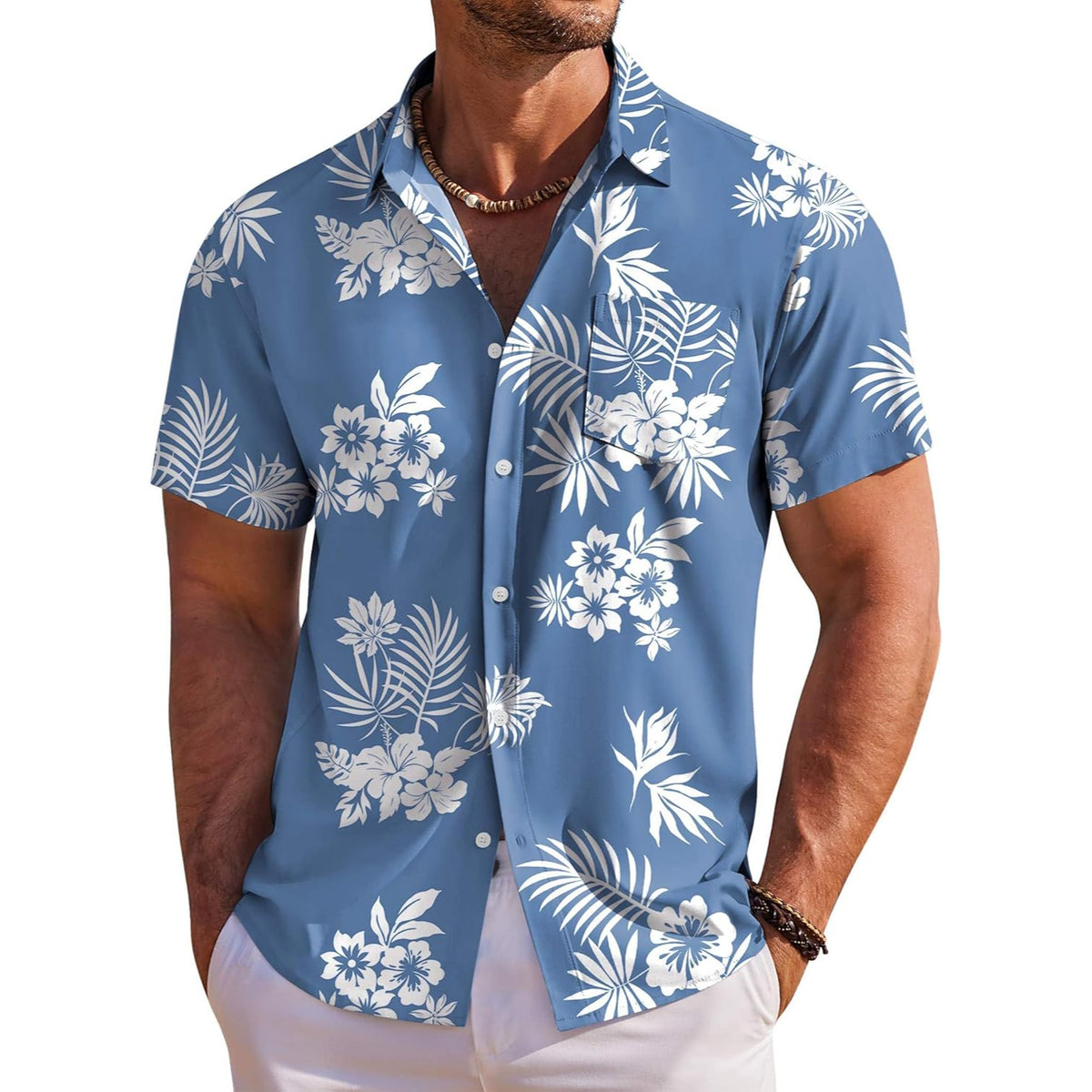 Floral Tropical Beach Short Sleeve Hawaiian Shirt