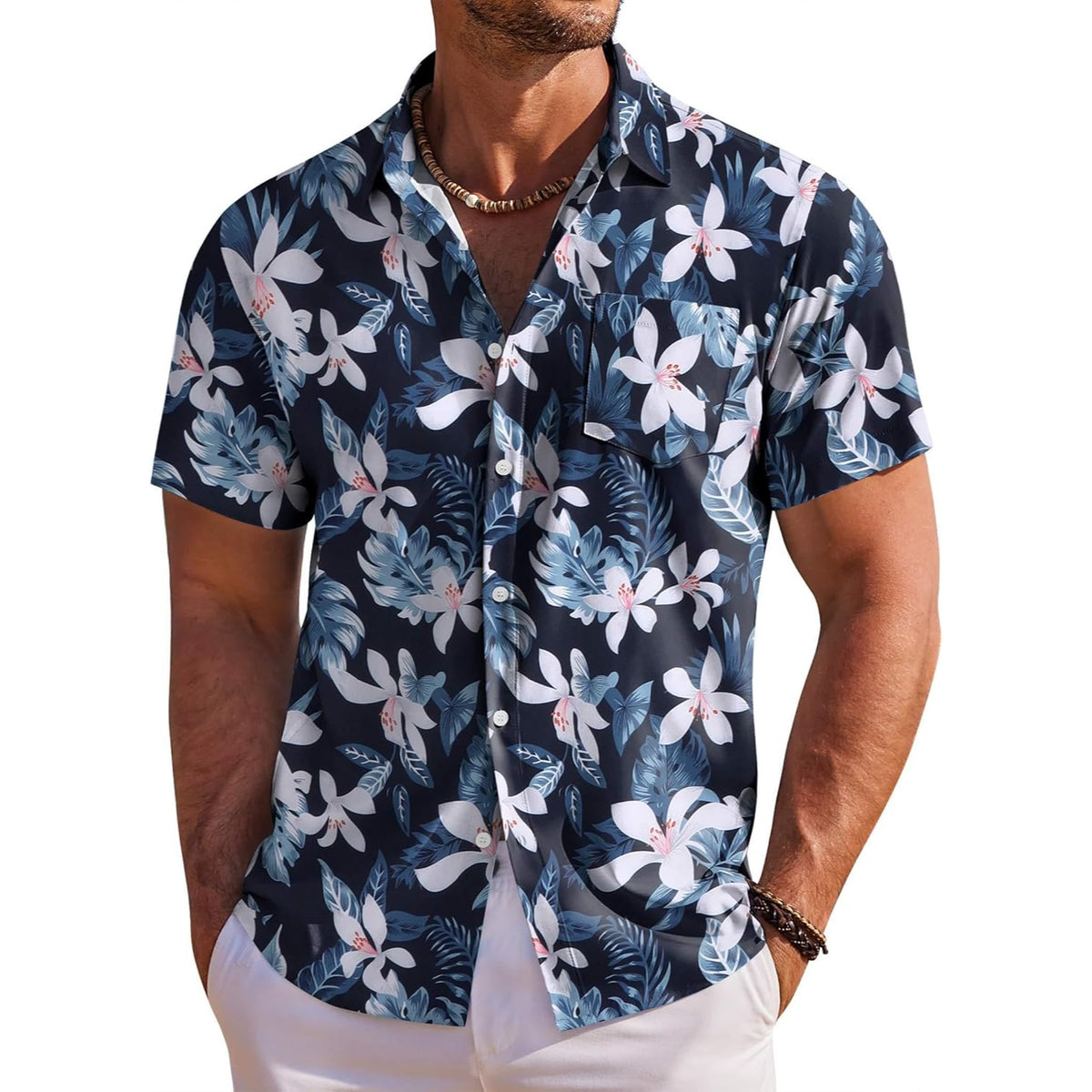 Floral Tropical Beach Short Sleeve Hawaiian Shirt