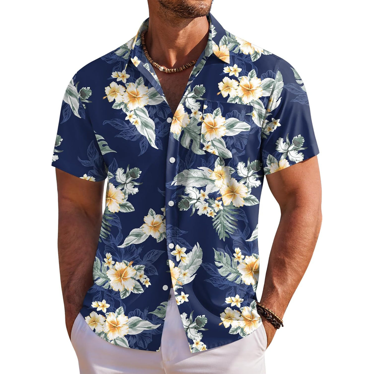 Floral Tropical Beach Short Sleeve Hawaiian Shirt