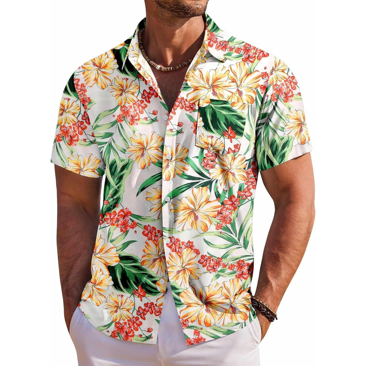 Floral Tropical Beach Short Sleeve Hawaiian Shirt