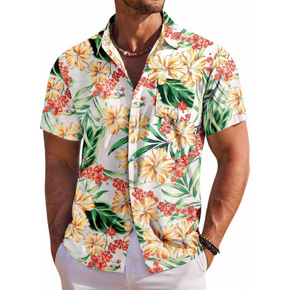 Floral Tropical Beach Short Sleeve Hawaiian Shirt