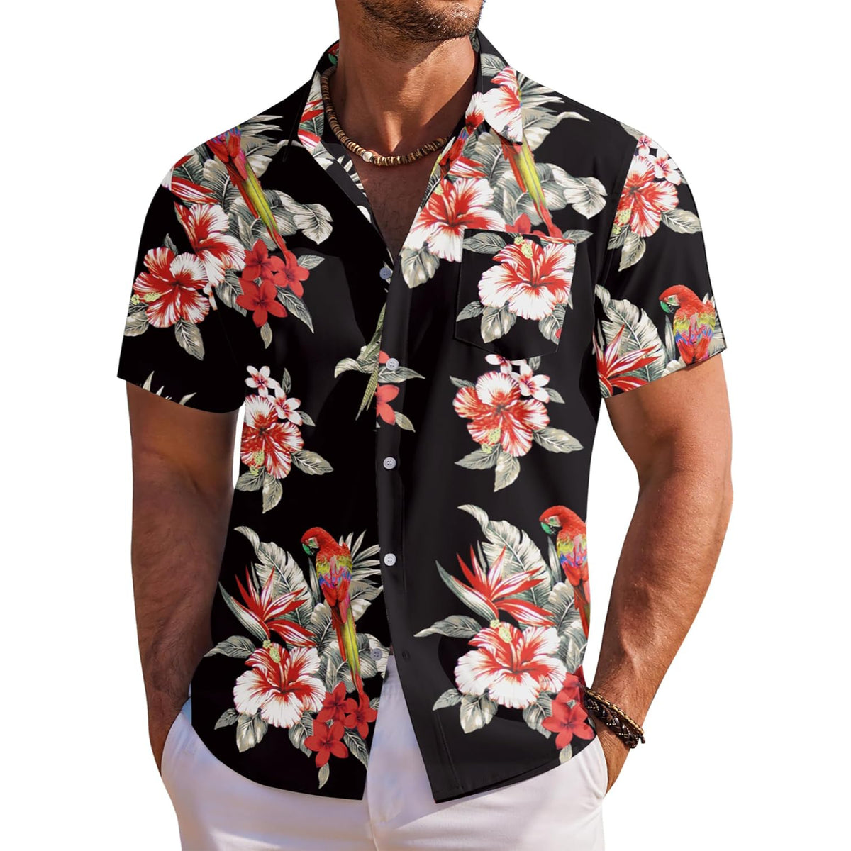 Floral Tropical Beach Short Sleeve Hawaiian Shirt