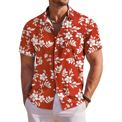 Floral Tropical Beach Short Sleeve Hawaiian Shirt