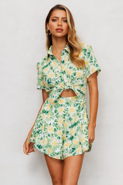 Floral Bliss Short Sleeve Tie Romper