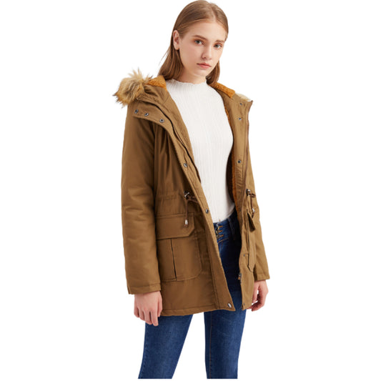 Fur Collar Fleece Lined Hooded Coat Parkas