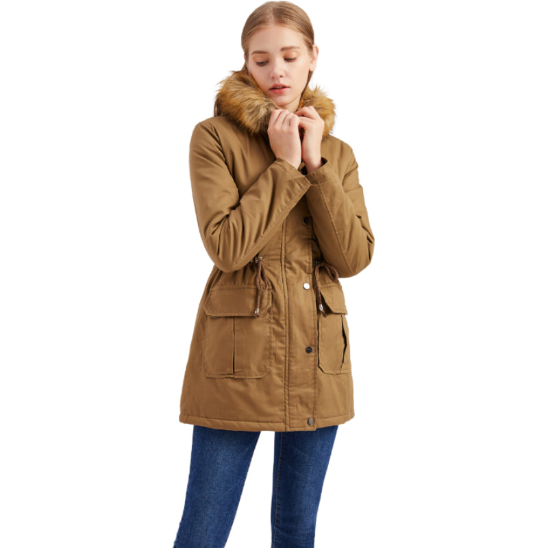 Fur Collar Fleece Lined Hooded Coat Parkas