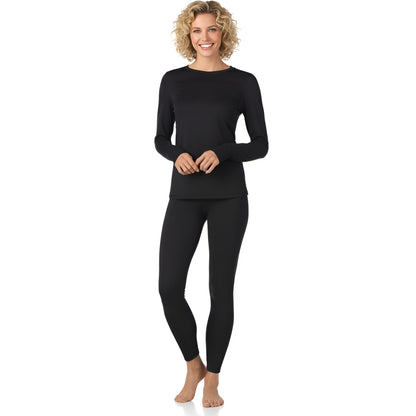 Long Sleeve Fleece Lined Thermal Base Layer Shirt And Leggings Set For Women