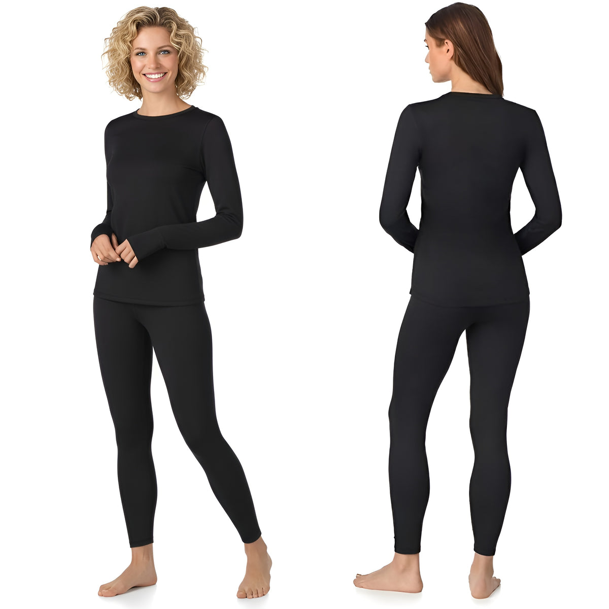Long Sleeve Fleece Lined Thermal Base Layer Shirt And Leggings Set For Women