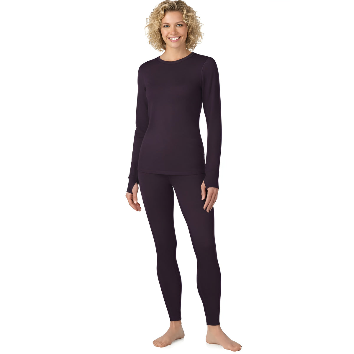 Long Sleeve Fleece Lined Thermal Base Layer Shirt And Leggings Set For Women