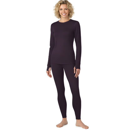 Long Sleeve Fleece Lined Thermal Base Layer Shirt And Leggings Set For Women
