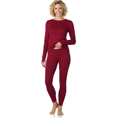 Long Sleeve Fleece Lined Thermal Base Layer Shirt And Leggings Set For Women