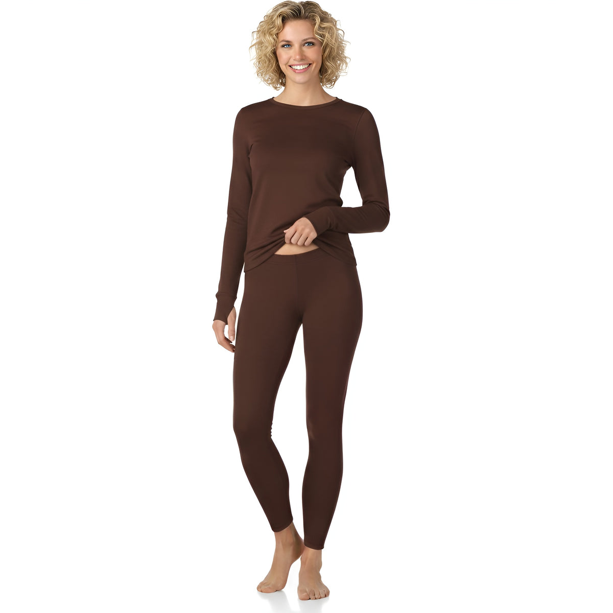 Long Sleeve Fleece Lined Thermal Base Layer Shirt And Leggings Set For Women