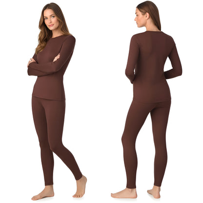 Long Sleeve Fleece Lined Thermal Base Layer Shirt And Leggings Set For Women