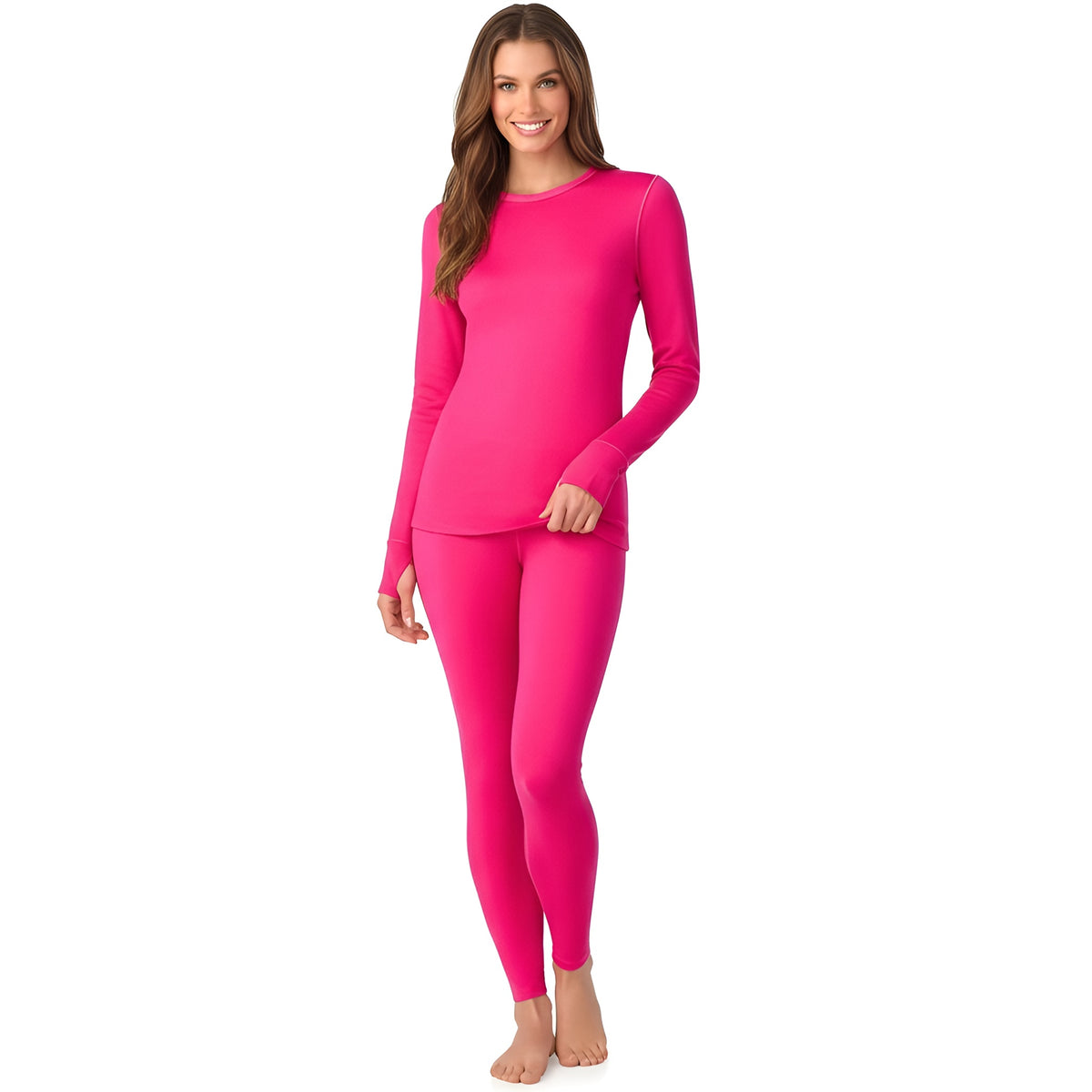 Long Sleeve Fleece Lined Thermal Base Layer Shirt And Leggings Set For Women
