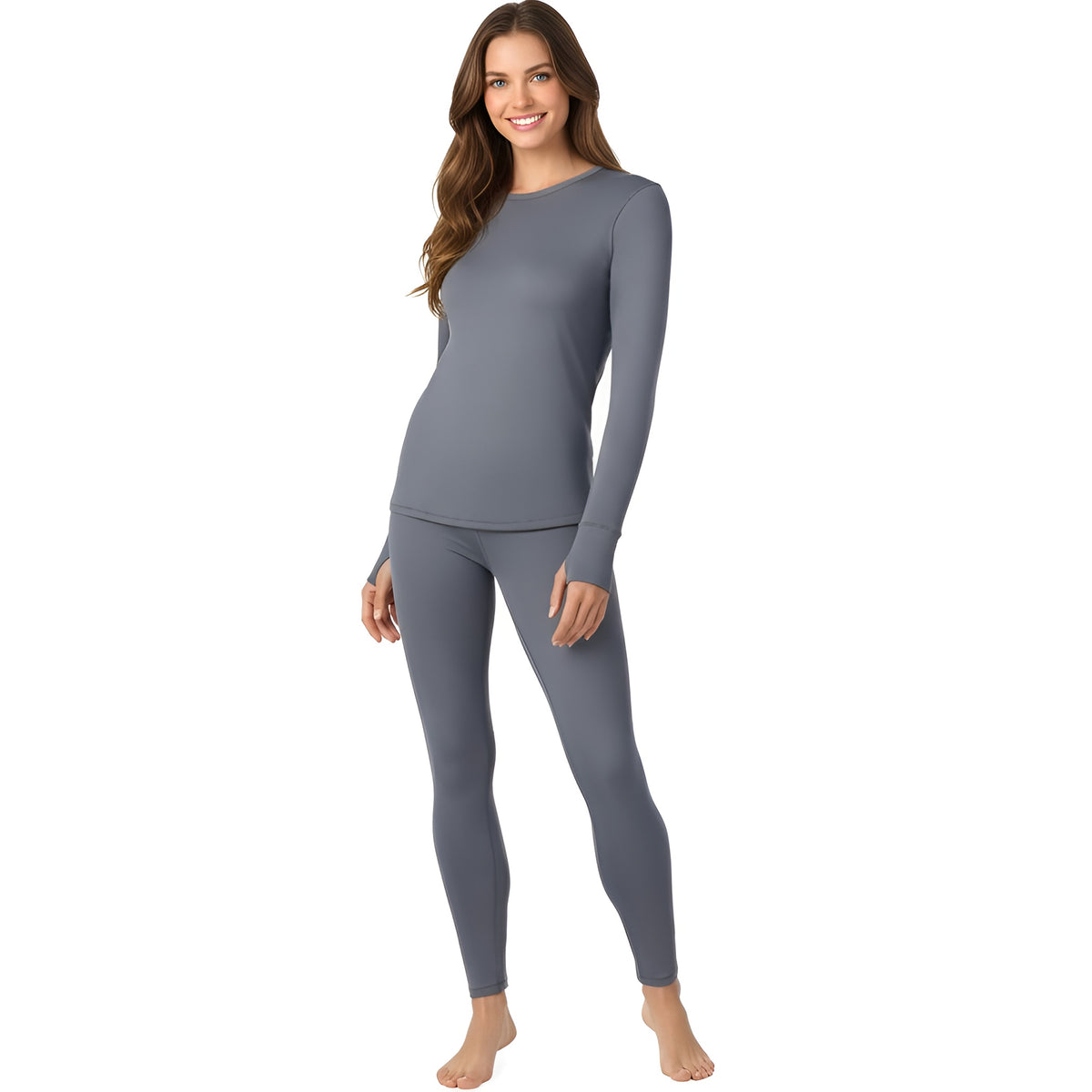 Long Sleeve Fleece Lined Thermal Base Layer Shirt And Leggings Set For Women