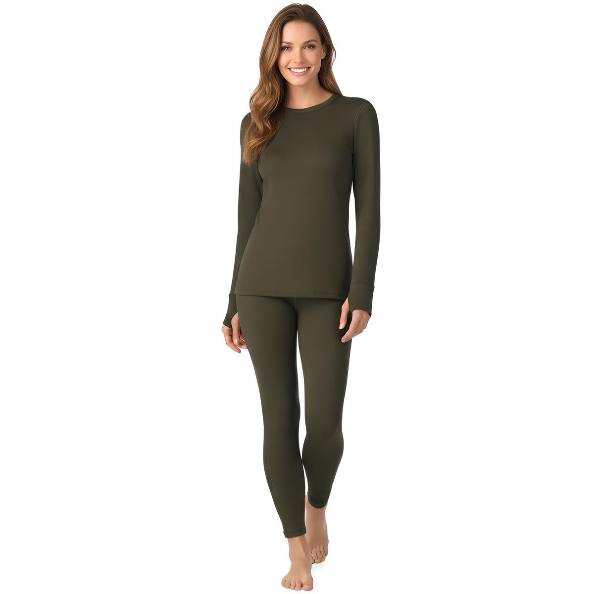 Long Sleeve Fleece Lined Thermal Base Layer Shirt And Leggings Set For Women