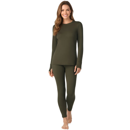 Long Sleeve Fleece Lined Thermal Base Layer Shirt And Leggings Set For Women