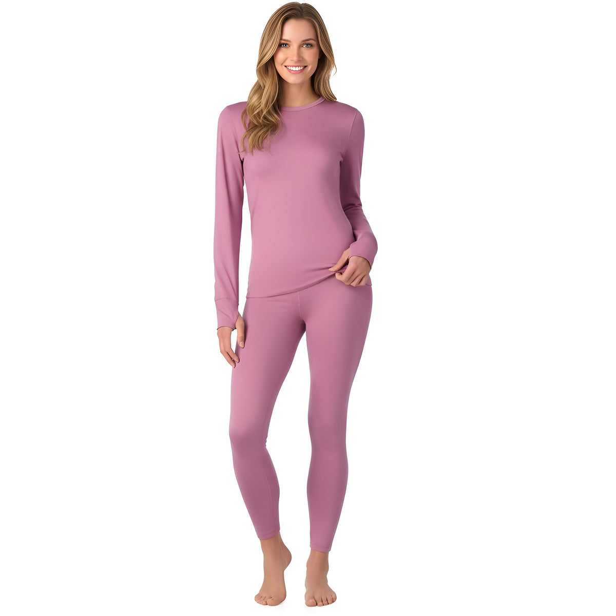 Long Sleeve Fleece Lined Thermal Base Layer Shirt And Leggings Set For Women