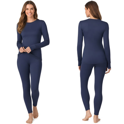Long Sleeve Fleece Lined Thermal Base Layer Shirt And Leggings Set For Women