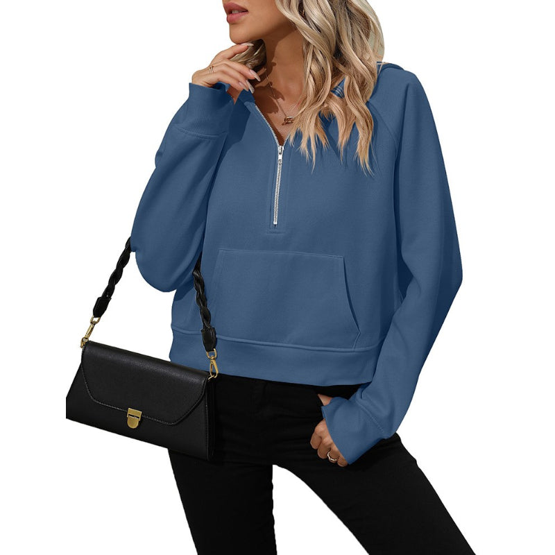 Half Zip Fleece Short Chic Pullover Hoodie