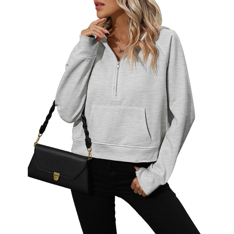 Half Zip Fleece Short Chic Pullover Hoodie