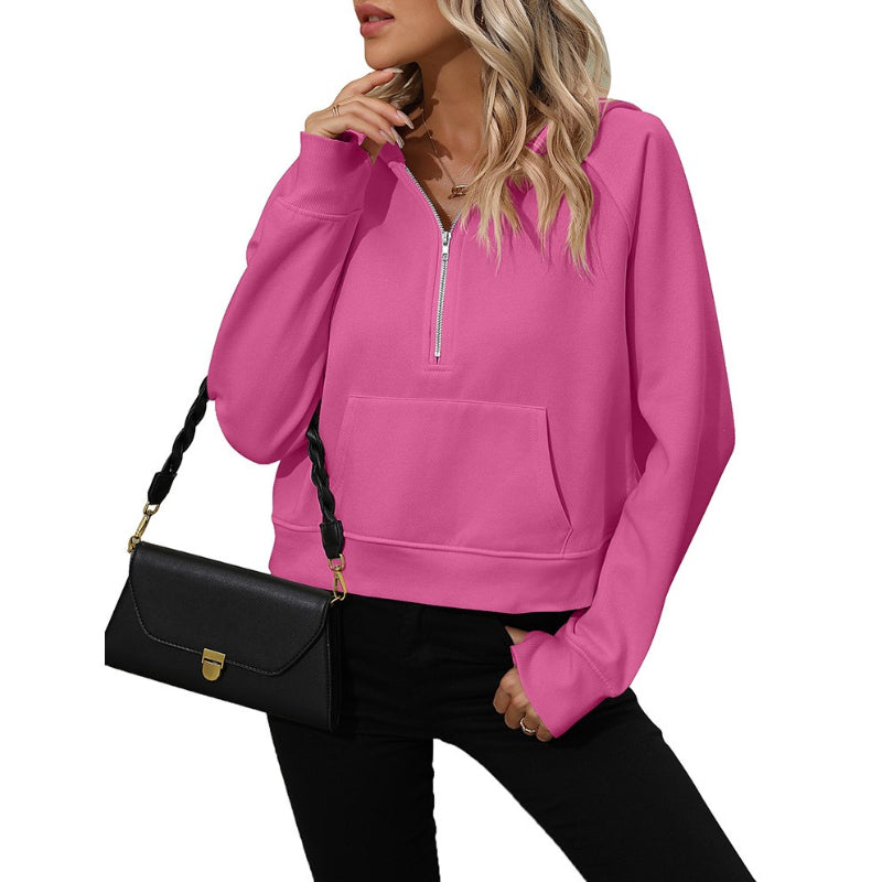 Half Zip Fleece Short Chic Pullover Hoodie