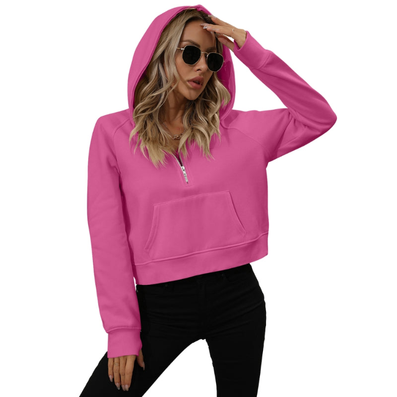 Half Zip Fleece Short Chic Pullover Hoodie