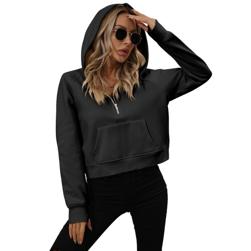 Half Zip Fleece Short Chic Pullover Hoodie