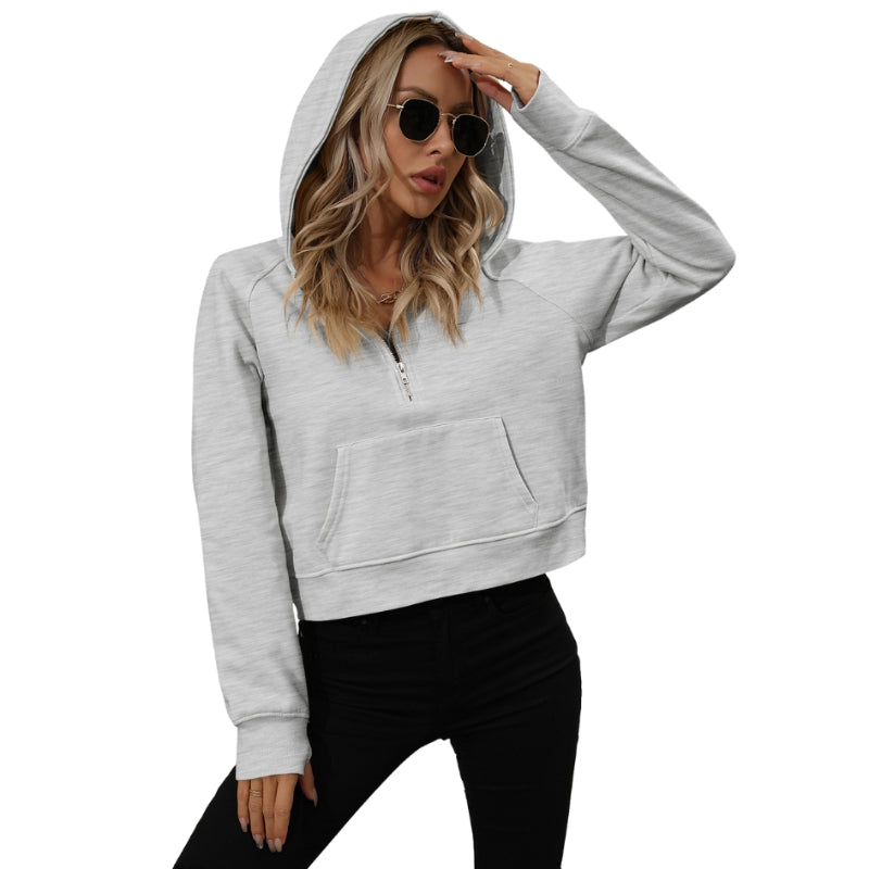 Half Zip Fleece Short Chic Pullover Hoodie