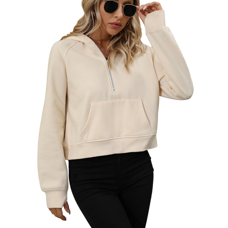 Half Zip Fleece Short Chic Pullover Hoodie