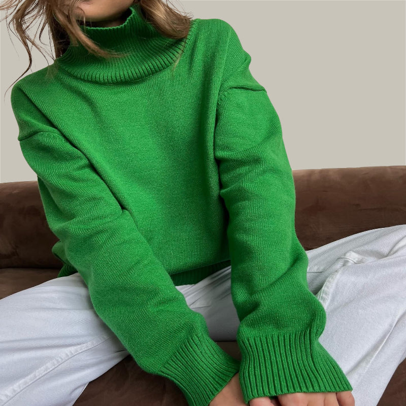 High Collar Knit Loose Pullover Sweater