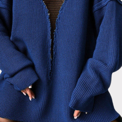 Hollow Out Mesh Knitted Loose Pullover Patchwork Sweater