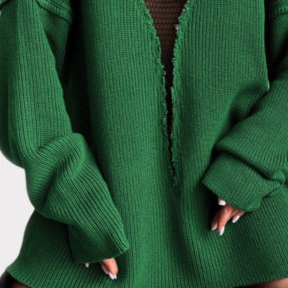 Hollow Out Mesh Knitted Loose Pullover Patchwork Sweater