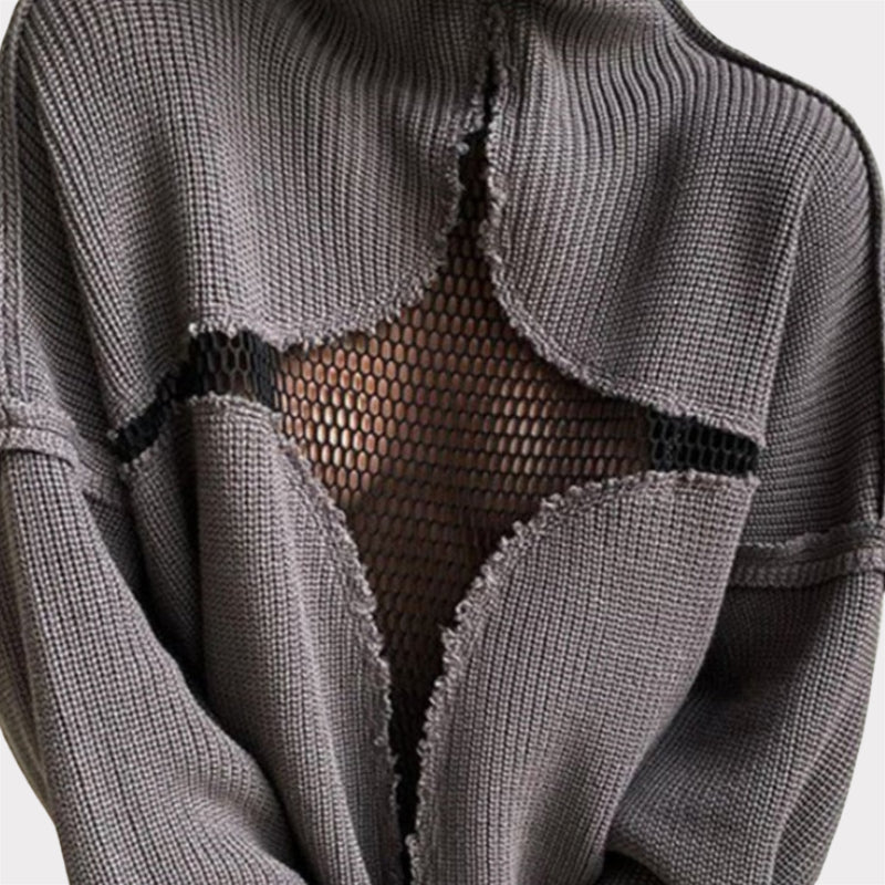 Ausgehöhlter Mesh-Strickpullover mit lockerem Patchwork-Pullover