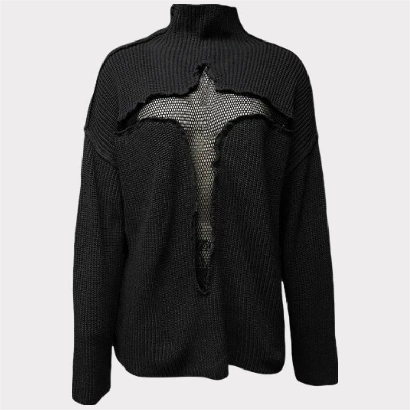 Ausgehöhlter Mesh-Strickpullover mit lockerem Patchwork-Pullover