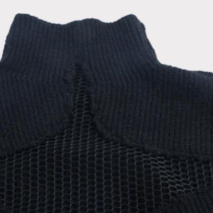 Hollow Out Mesh Knitted Loose Pullover Patchwork Sweater